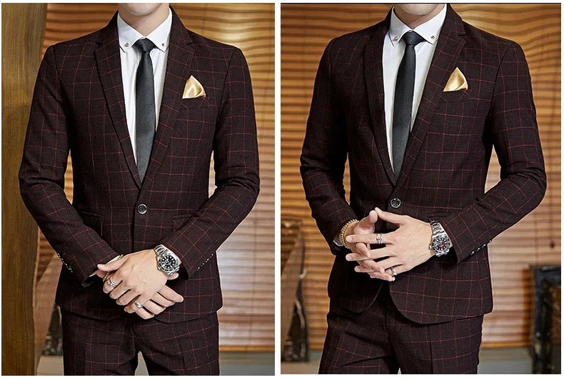 2025 Suit (Blazer+ Pants) Men's Boutique Fashion, Business Gentleman, Slim Fit, Outdoor Wedding, Plaid Trend, Banquet Suit