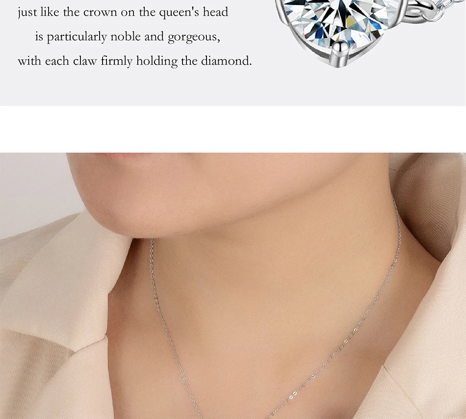 1-5 Carat Moissanite Necklace for Women S925 Pure Silver Diamond Classic Four Claw Pendant Wedding Jewelry