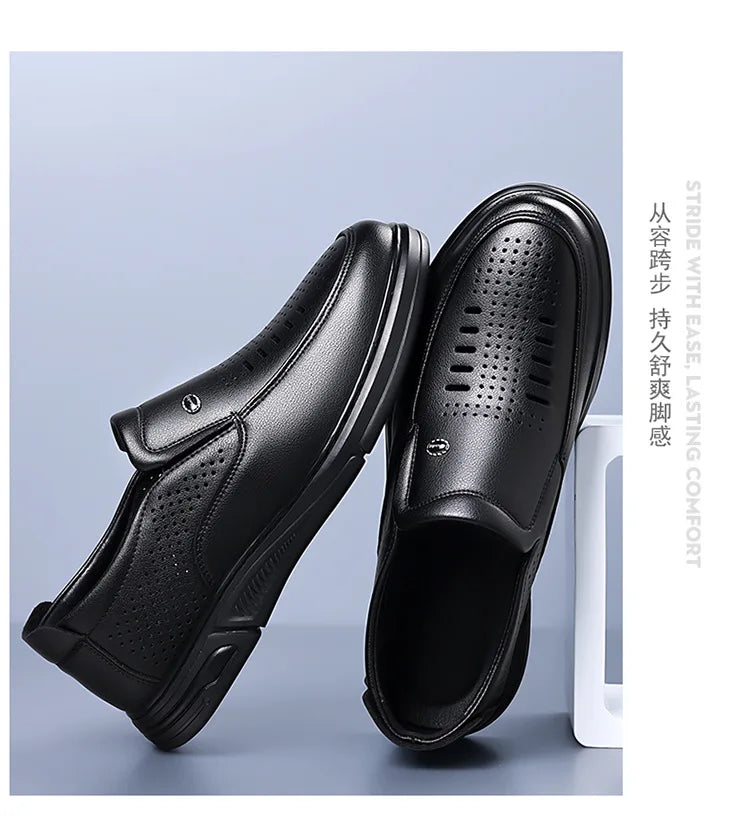 Spring Summer Hallow Leather Shoes for Men Solid Color Breathable Business Casual Shoes Male New Designer Fashion Sandals Man