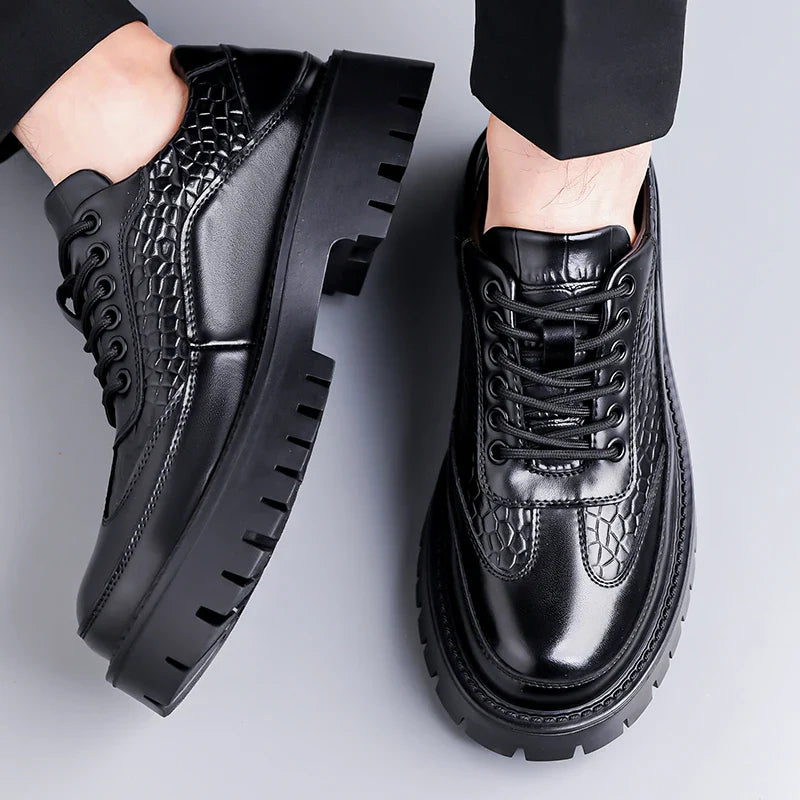 Retro Brown Men's Banquet Leather Shoes Thick Soled Wear-resistant Work Shoes2025 Classic Brand Men's Business Dress Shoes