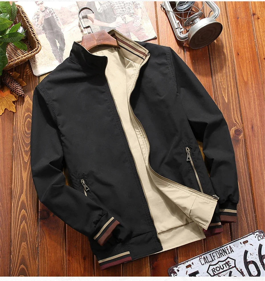 Varsity Jacket Men Windbreaker Double-sided Wear Jackets Men Baseball Jacket Hip Hop Streetwear Coat Solid Color