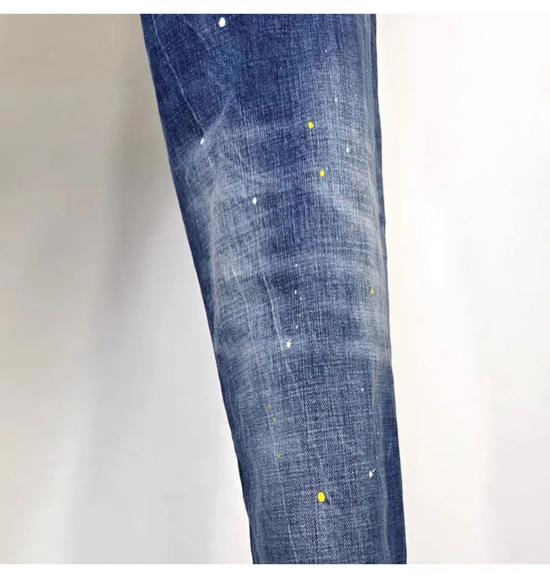 Street Fashion Men Jeans Retro Blue High Quality Elastic Skinny Fit Ripped Jeans Men Patched Designer Hip Hop Brand Pants Hombre