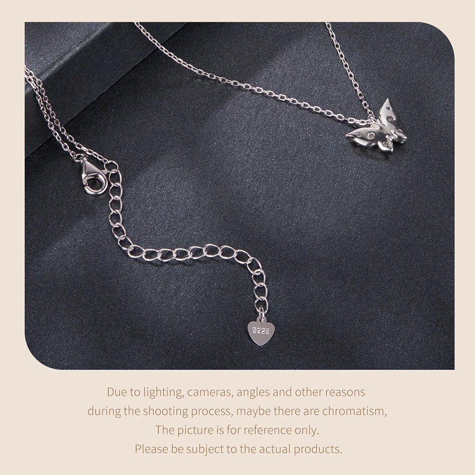 Moissanite Butterfly Necklace 925 Sterling Silver Insect Pendant Necklace Adjusable Link Chain for Women Sparkling Gift