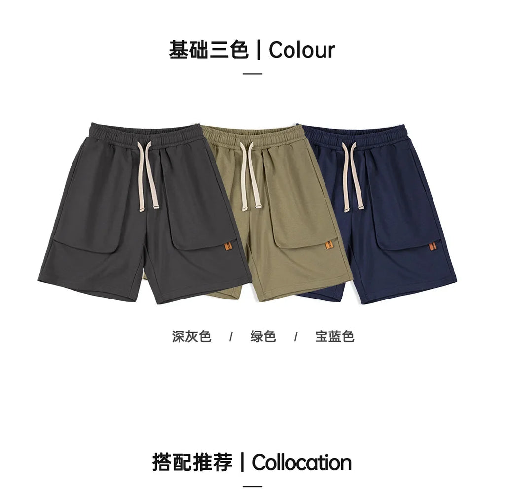 Maden Casual Heavyweight Knit Shorts for Men Straight Loose Large Pockets Sports Short Sweatpants Elastic Waist Athletic Shorts