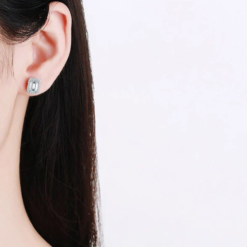 0.5CT 1CT 2CT Emerald Cut Moissanite Stud Earrings for Women Radiant Cut Bridal Classic Studs Jewelry S925 Silver Earring