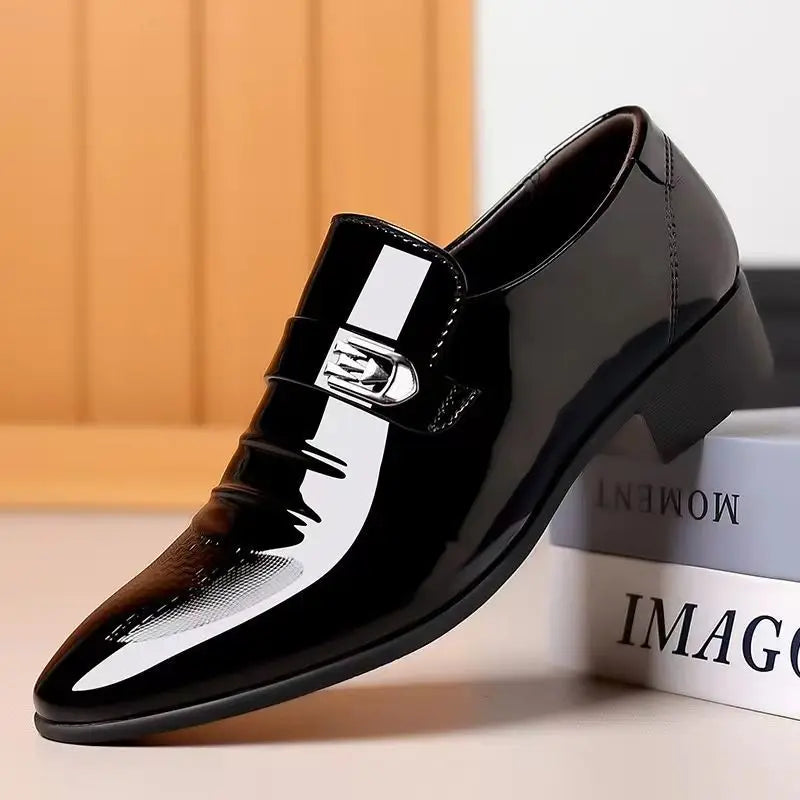Dress Shoes Man Patent Leather Spring Autumn Bright Upper Pointed Toe Social Shoe for Men Casual 2025 Trend High Quality Fashion