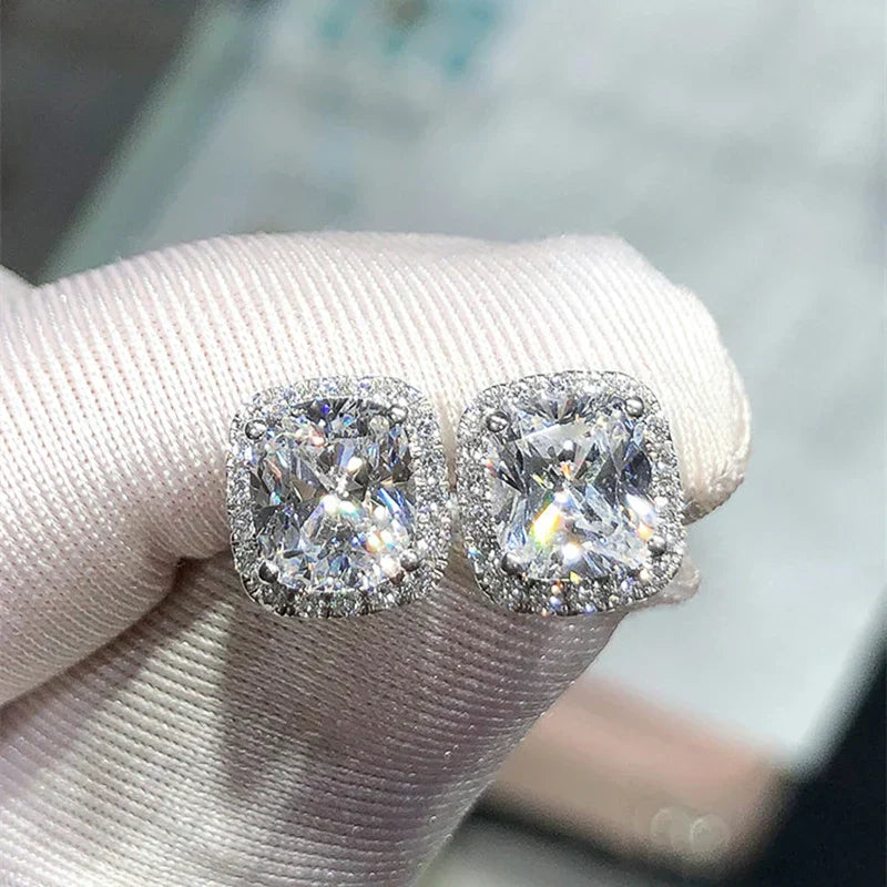 Ne'w Bright White/Yellow/Pink CZ Stud Earrings for Women Fashion Contracted Jewelry High Quality Wedding Engagement