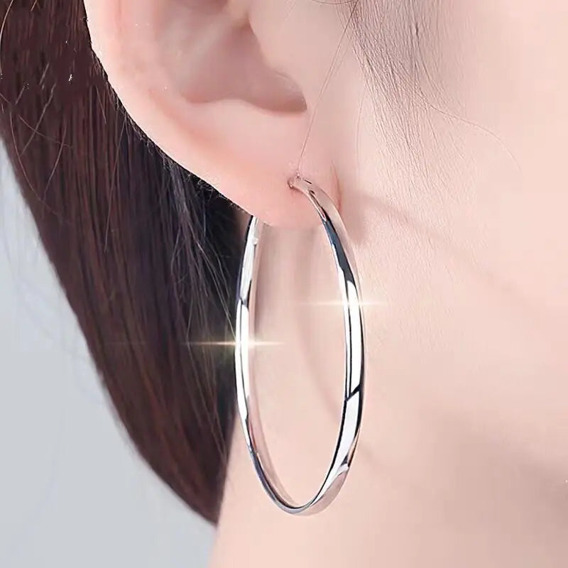 Fashion S925 Earrings 3-7CM Diameter Big Hoop Earrings For Women  Platinum Plated Ear Rings Cерьги Kольца