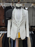 Fully Lined 3-pieces Suit Set For Man, Real Images, Chic Crystals Collar Wedding Groom Wear, White Delicate One Button Tuxedo