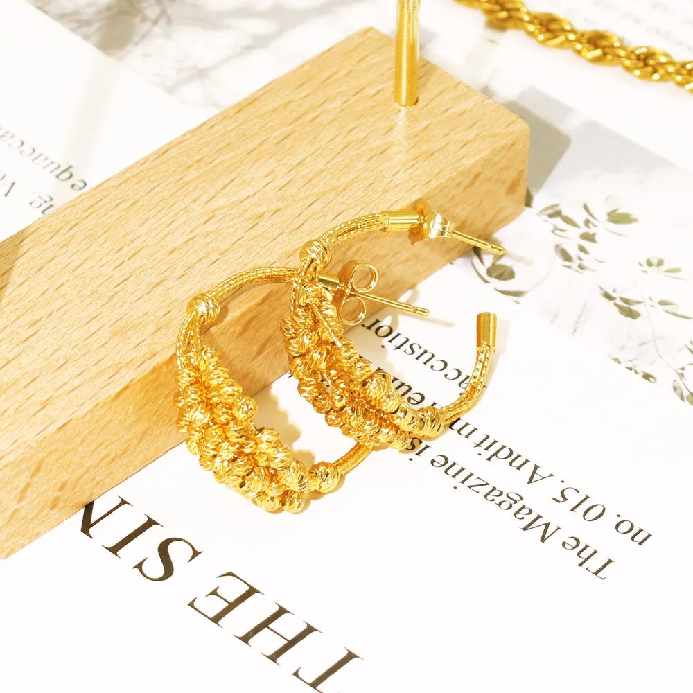 Exquisite Brazilian Gold Plated Wedding Jewelry Set Hight Quality Copper Beads Necklace Multi Layered Bracelet C Earring