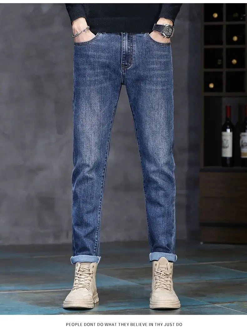 New Autumn/Winter 2026 Young Men Slim Stretch Jeans Straight Men High Waist Young Men Fashion Men's Trousers Jeans Pants