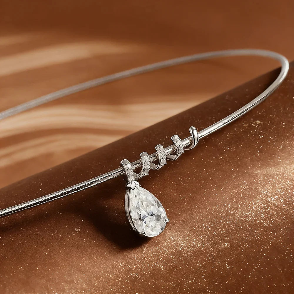 All Moissanite  Necklace with Waterdrop Snake Pendant 925 Sterling Silver 3/5Carat Pear Cut Lab Diamond Hard Choker for Women