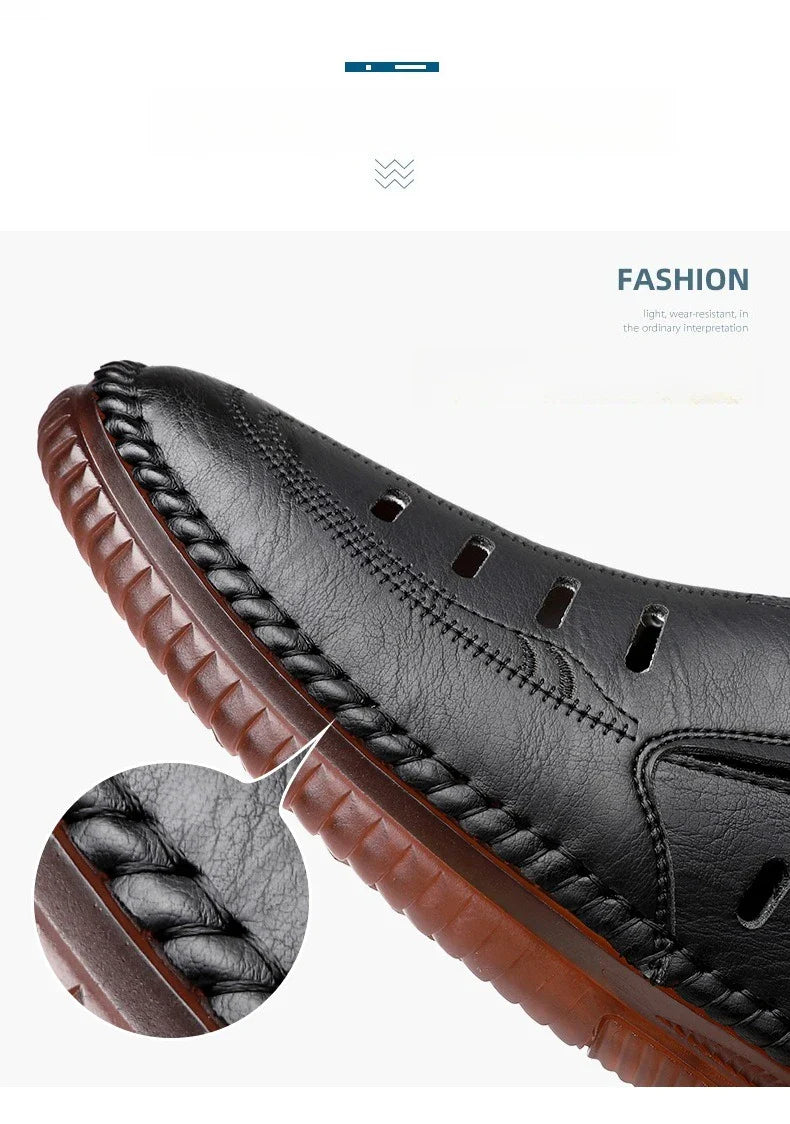 Solid Color Business Casual Shoes for Men Breathable Hallow Leather Sandals Male New Designer Fashion Summer Shoes Man