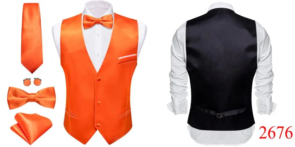 Elegant Silk Vest for Men Wedding Solid Gold Green Pink Purple Red Waistcoat Tie Bowtie Set Sleeveless Jacket Suit Barry Wang