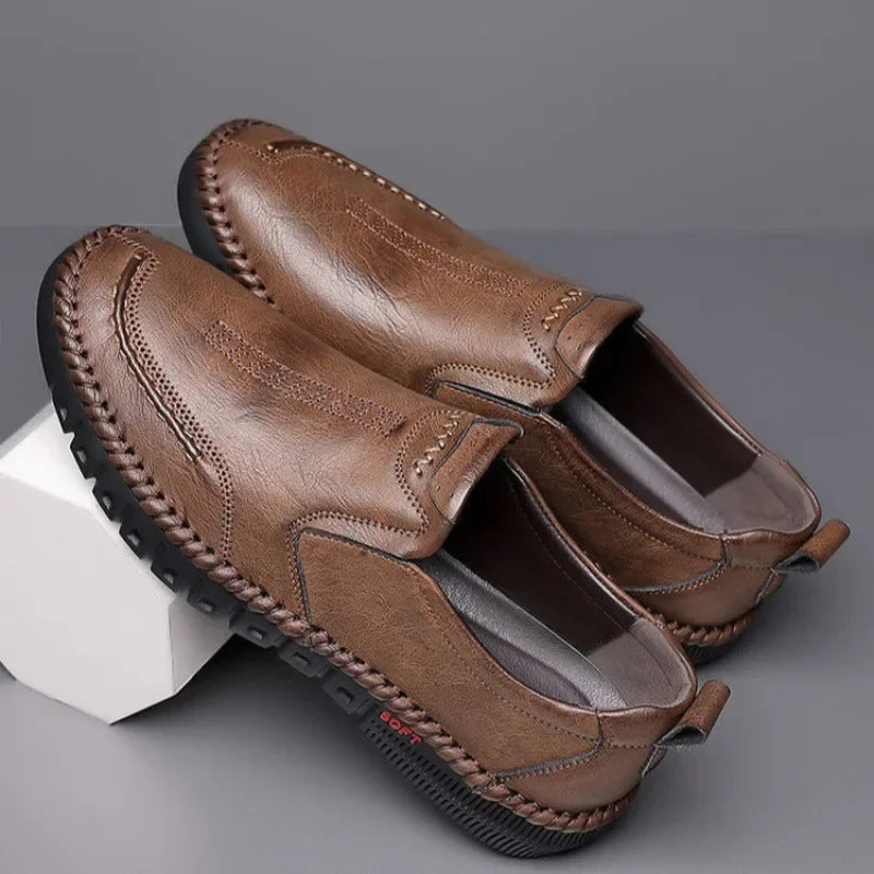 Men's Hand-Stitched Genuine Leather Shoes – Durable Casual Footwear for Everyday Wear