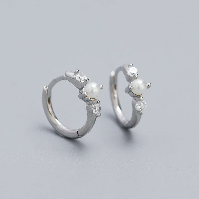 925 Sterling Silver Simple Fashion Synthetic Pearl Ear Buckle Bohemian Hoop Earrings for Women Luxury Fine Jewelry Gift
