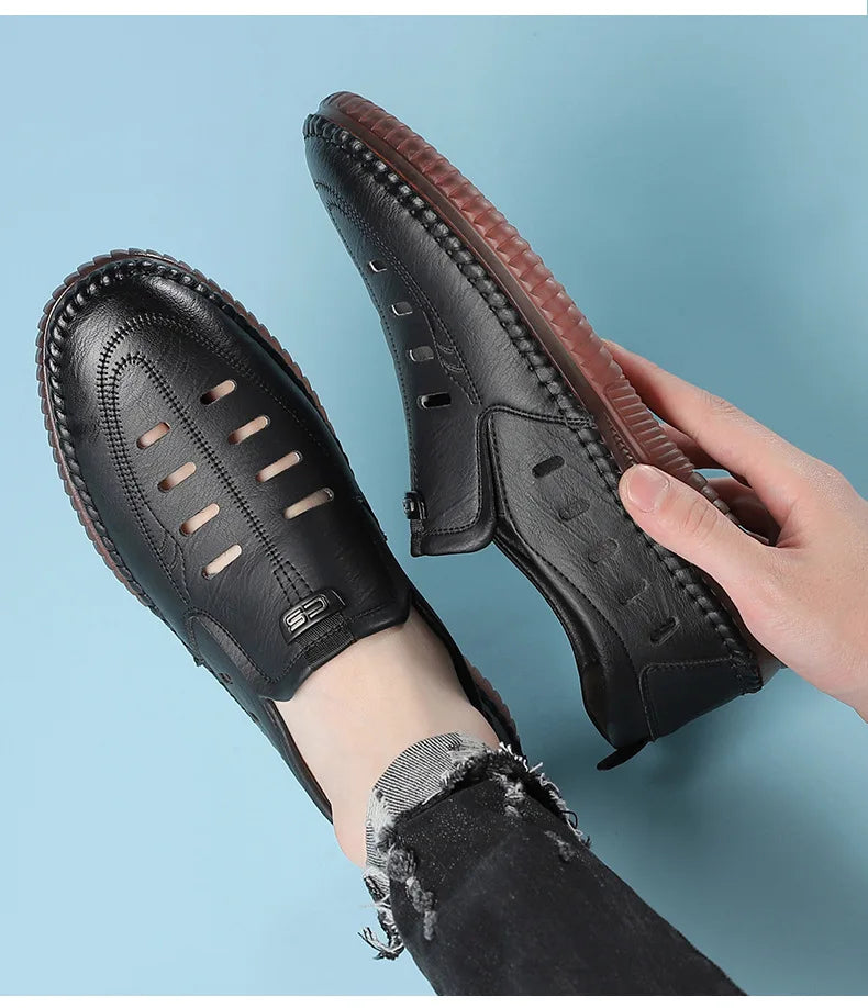 Solid Color Business Casual Shoes for Men Breathable Hallow Leather Sandals Male New Designer Fashion Summer Shoes Man