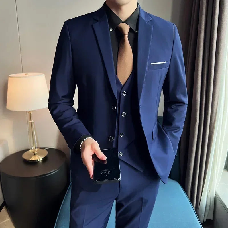 S-8XL (Blazer+ Vest + Pants) Men's fashion casual outdoor gentleman business wedding slim-fit formal British style wedding suit