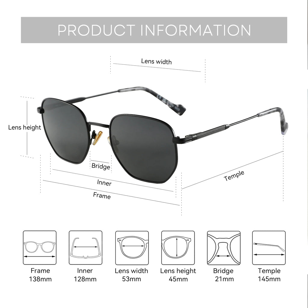 Fashion Hexagonal Geometry Polarized Sunglasses for Men and Women Polygon Metal Shade Pilot Sun Glasses ZS1203