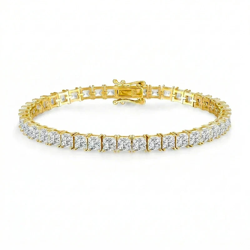 4*4mm D Color Princess Cut Moissanite Tennis Bracelet Hip-hop Men's Jewelry Square Chain for Women Real Pure 925 Silver