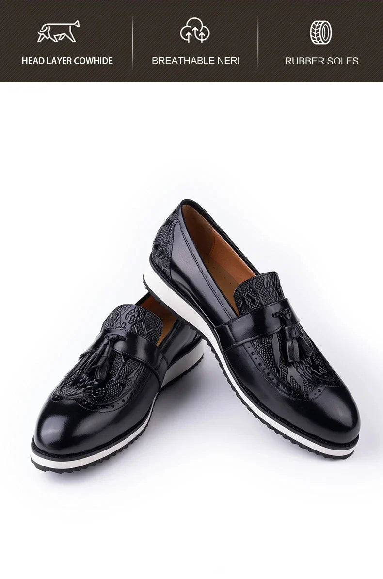 Black Dress Tassel Loafer Leather Shoes for Men Zapatos Para Hombre Upper Print Casual Shoes Daily Wear Business Leather Shoes