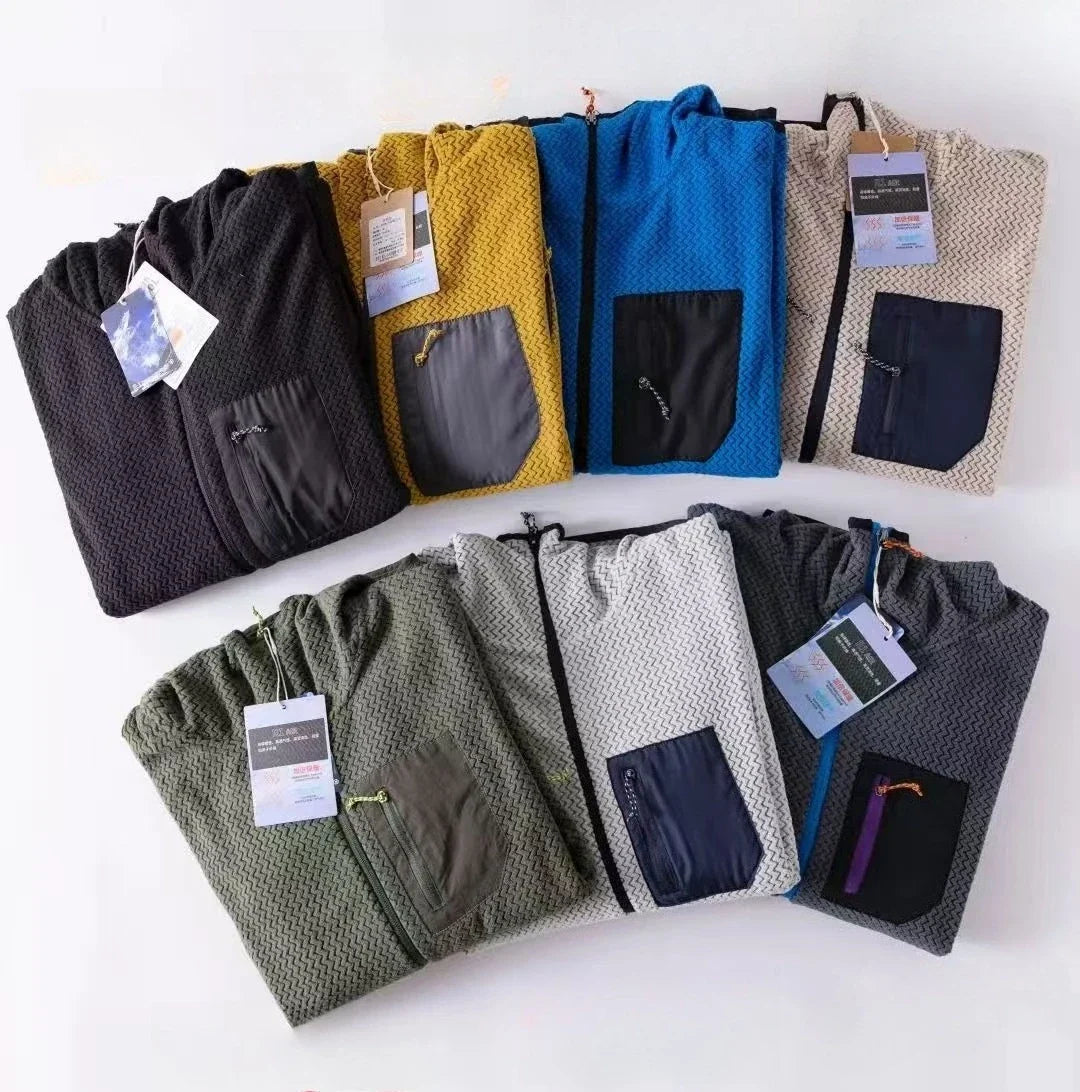 Wave Pattern Fleece Lined Hooded Zip-up Jacket/Sweatshirt: Warm & Outdoor-Ready  Ideal for Couples Hooded Sweatshirt
