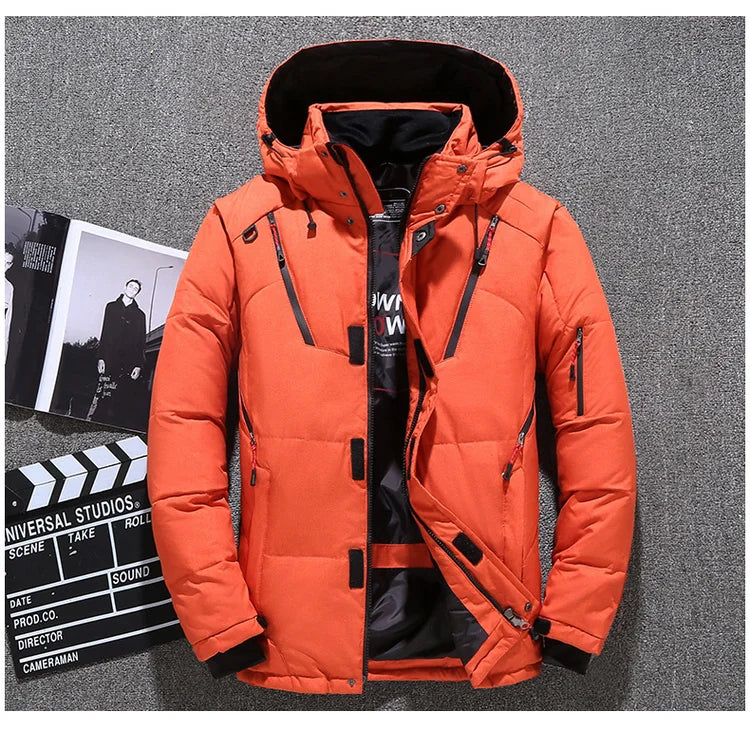 Winter White Duck Down Jacket Men Travel Hiking Thicken Warm Hooded Puffer Jackets Windproof Overcoat Down Coat Male Clothing
