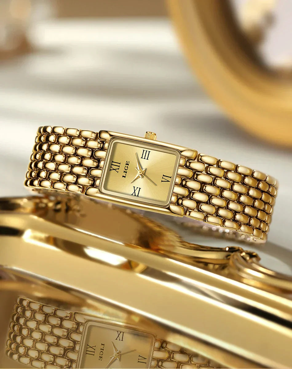 2025 New Gold Women's Watch Luxury Quartz Watch Stainless Steel Bracelet Retro Fashion 30M Waterproof Watch for Women reloj