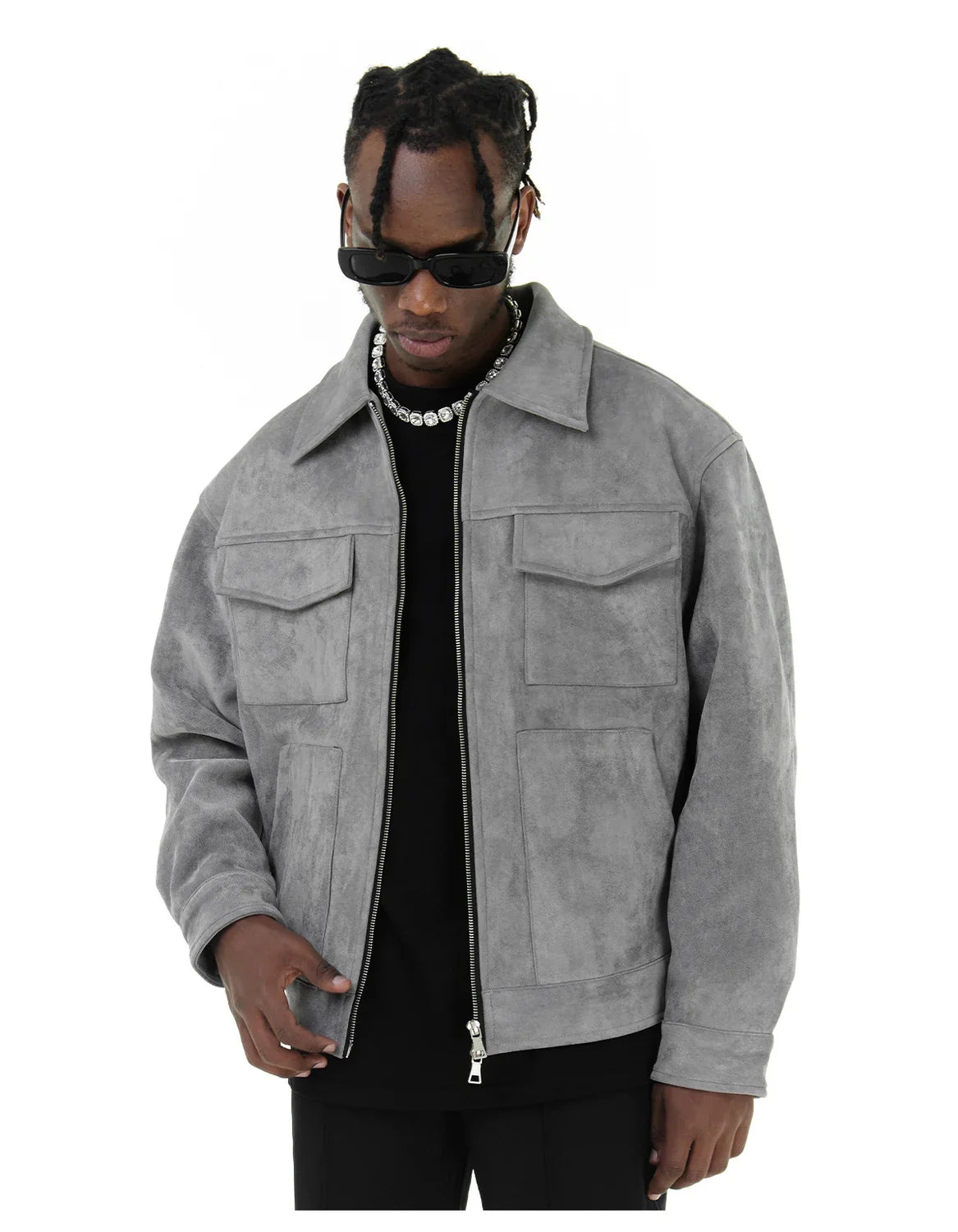 Autumn Jackets Oversize Casual Clothes High Street Pockets Laper Zipper Suede Thick Coat Mens Windbreaker Loose