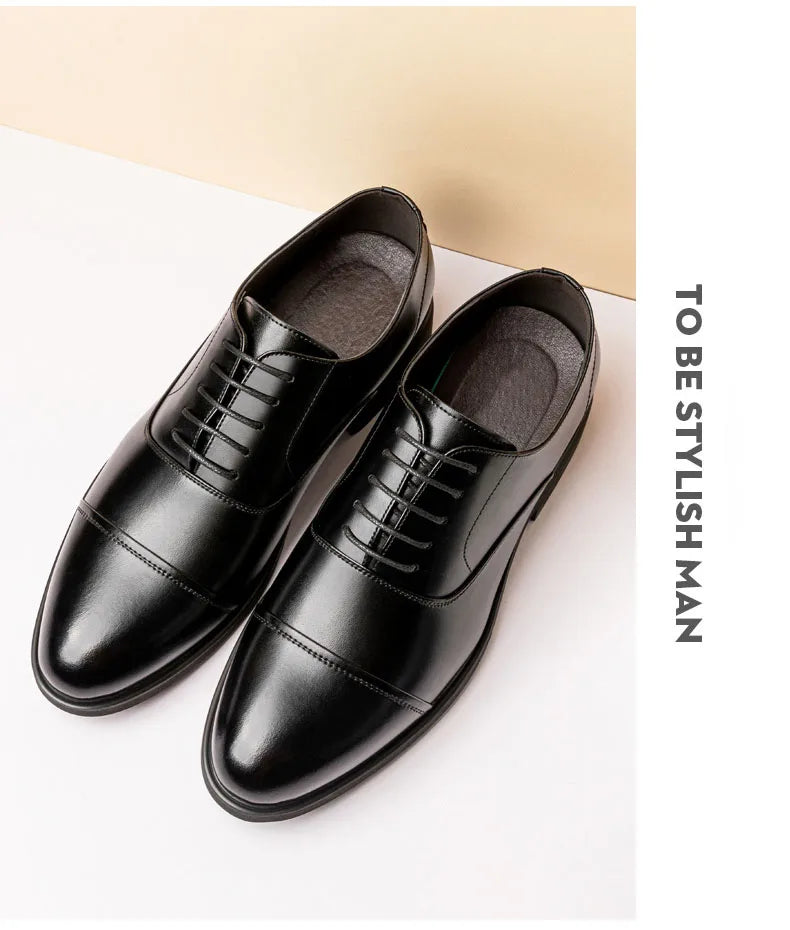 New Men 37-46 Men's Flat / 6CM Heightening Elevator Shoes Business Formal Leather Shoes Man British Casual Wedding Suit Shoes
