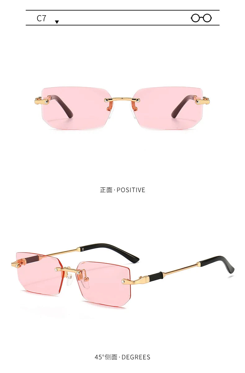 Fashion Rimless Rectangle Sunglasses Popular Women Men Shades Small Square Sun Glasses For Female Male Summer Traveling glasses