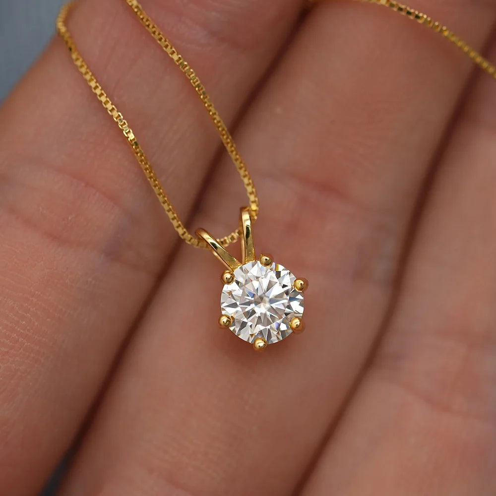 PureNew 1-5ct Full Shape Moissanite Necklace For Women S925 Silver Plated 18k Gold D Color VVS1 Women's Moissanite Chain Gift