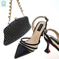 Women's Fashion Crystal Square Button Pointed High Heels