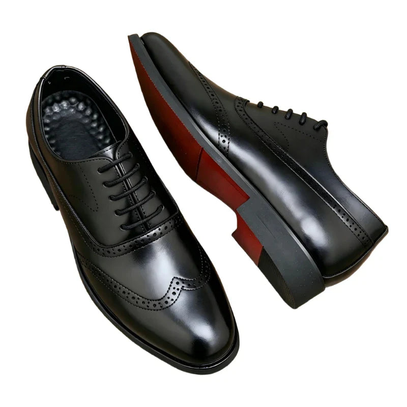 Men's Black Brogue Oxford Shoes Formal Dress Shoes for Business Wedding Red Sole Comfortable Lace-up Footwear