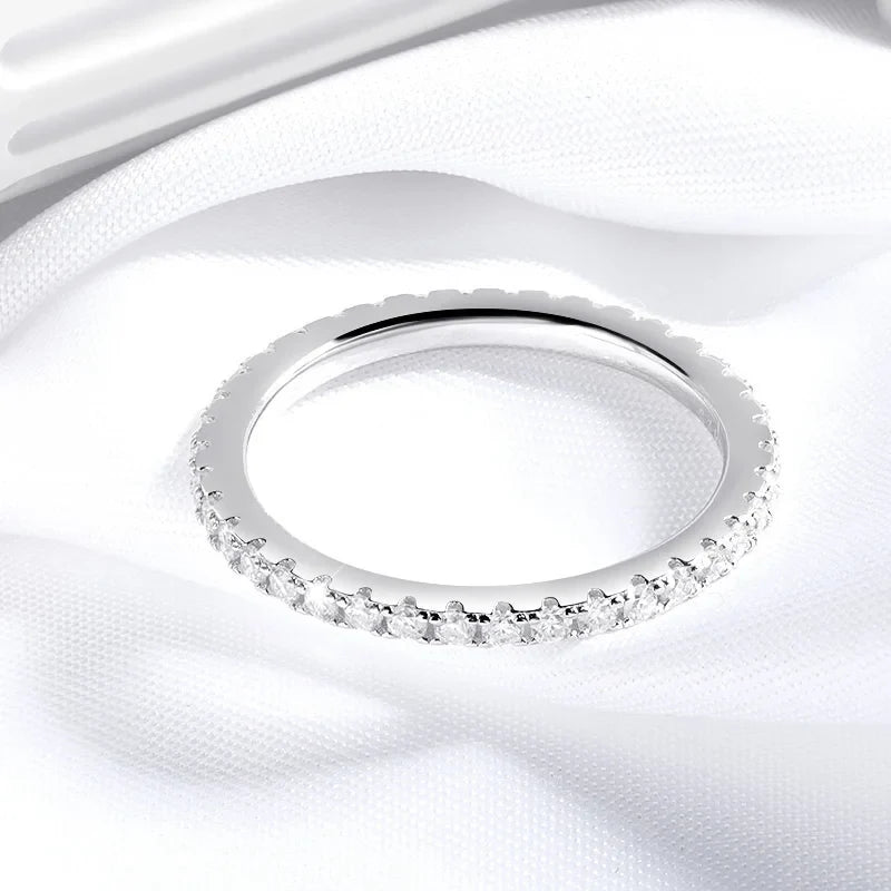 18k Plated 0.57ct Full Enternity Moissanite Ring Forn Women  S925 Sterling Silver Matching Diamond Band Wedding Jewelry