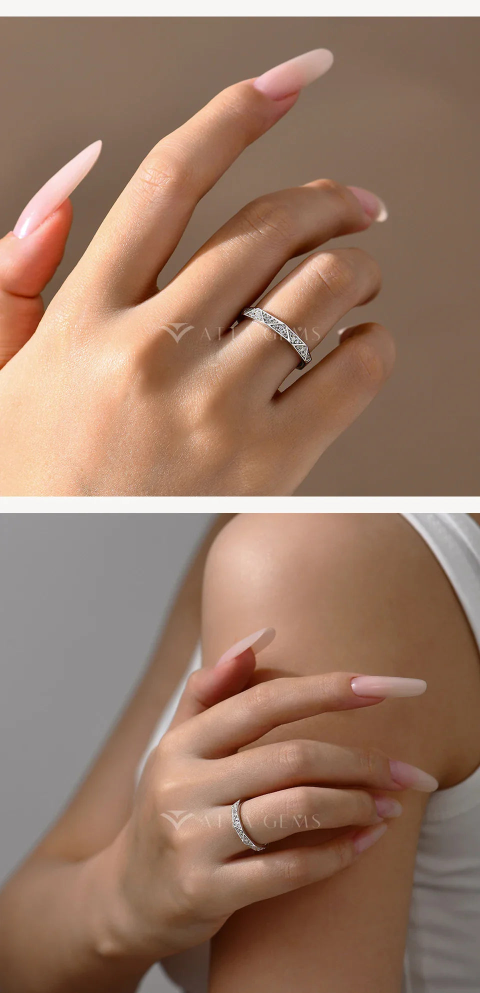 925 Sterling Silver Band Eternity Moissanite Ring Geometric Angular For Women 18kGold Plated Luxury Anniversary Jewelry