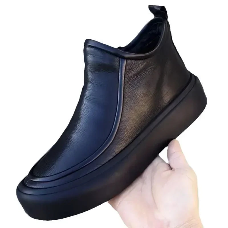 Black Men's Ankle Boots Luxury Designer Men Boots Platform Zipper High-Top Casual Shoes Versatile Comfortable Leather Shoes New