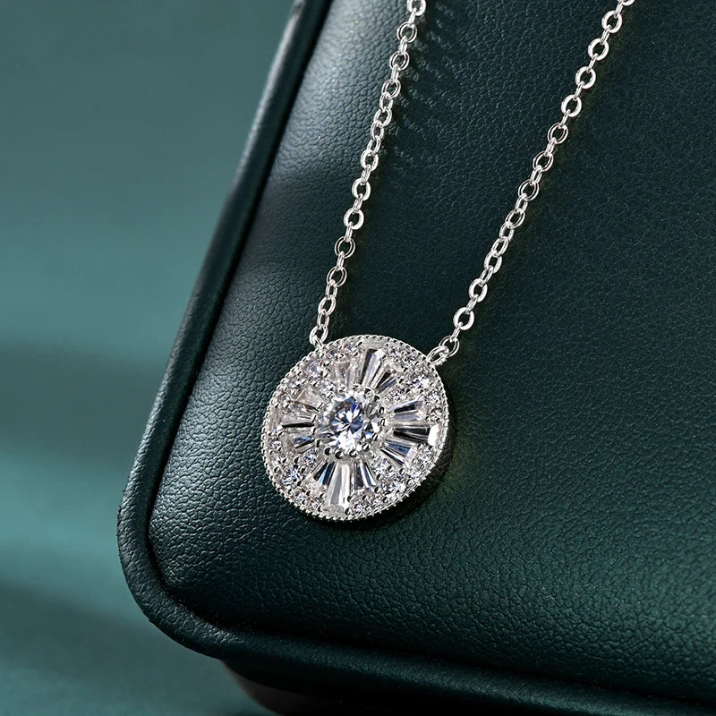 GRA Certified D VVS1 5mm Moissanite Round Charm Pendant Necklace Chain for Women 14K Gold Filled Fine Neck Jewelry Gift