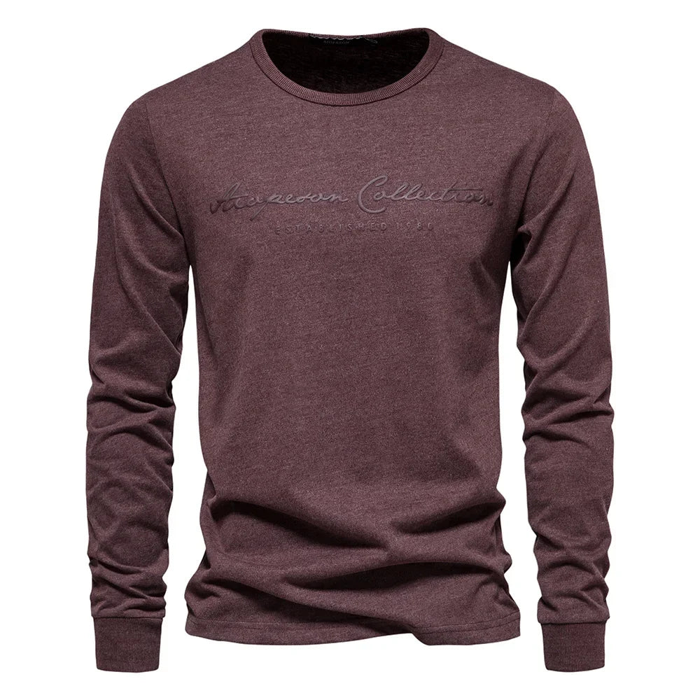 100% Cotton Long Sleeve Men's T-shirt Solid Color Letter Print Casual T shirts for Men New Spring Tops Tee Men Clothing