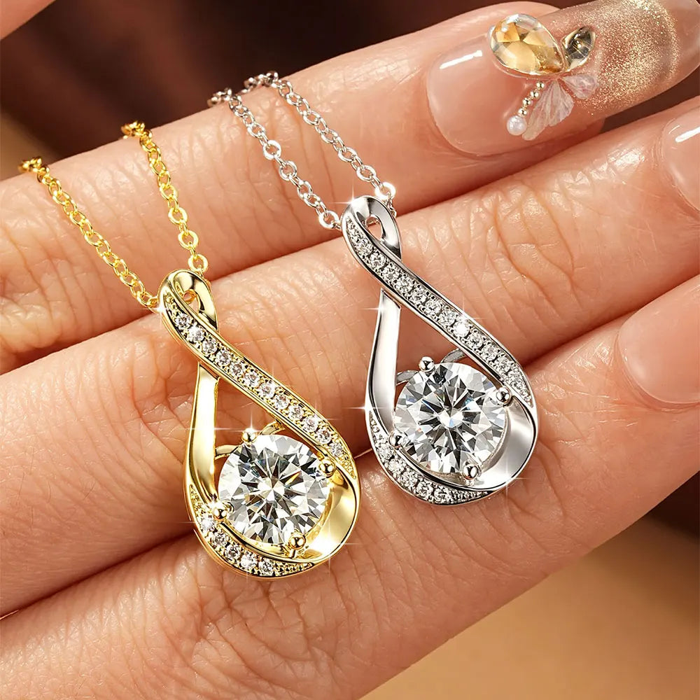 8MM 2.0CT Round Cut Moissanite Necklace 14K Gold Filled Infinity Pendant Necklace for Women Wedding Jewelry Gift