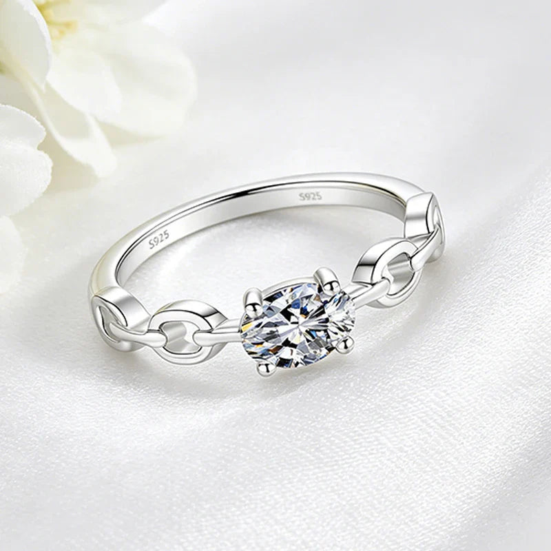 0.5CT Oval Cut Moissanite Rings for Women D VVS1 Lab Diamond Wedding Band Plated 18K 100% S925 Sterling Silver Jewelry