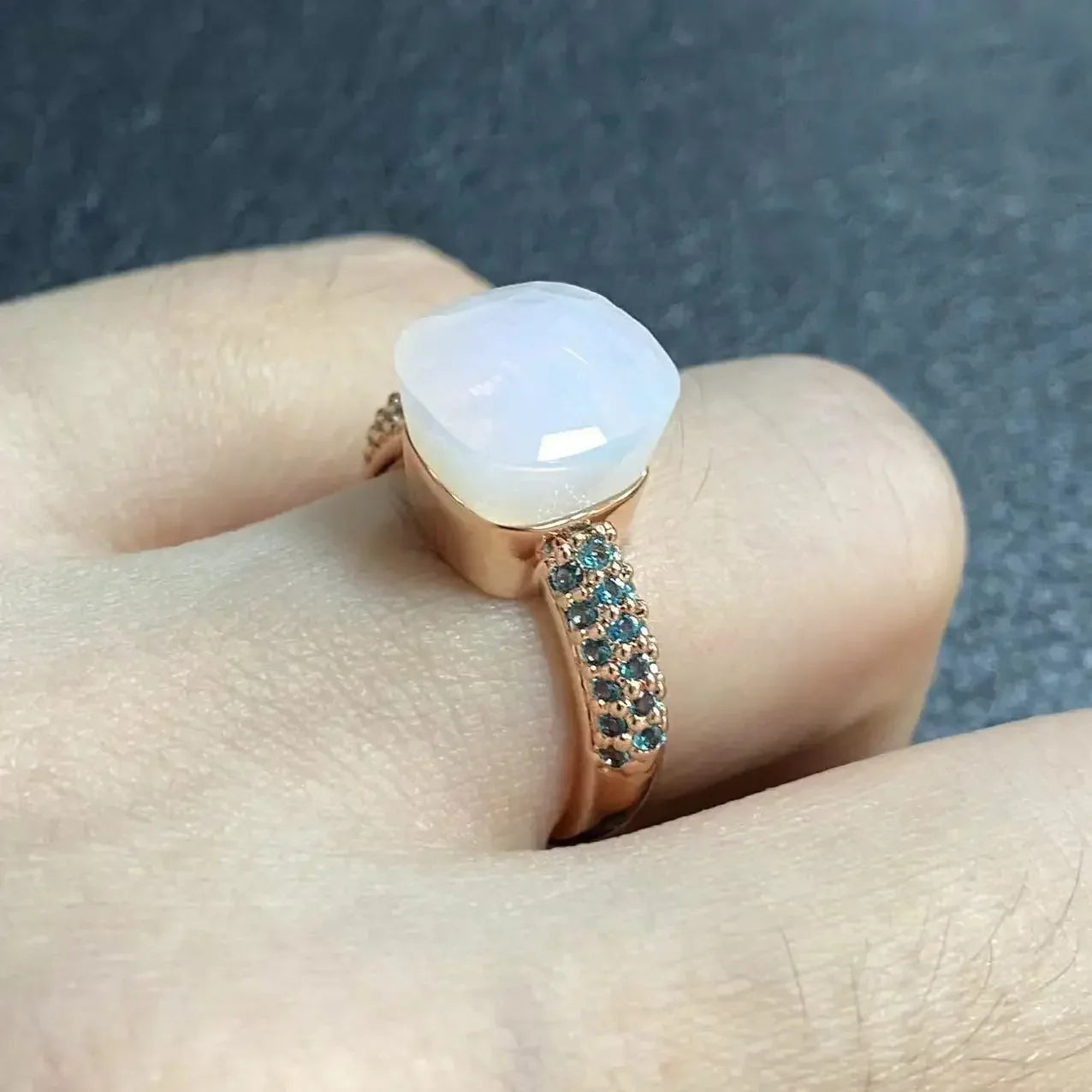 10.6mm Topaz Ring For Women Inlay Light Blue Zircon Candy Water Drop Crystal Ring Rose Gold Plated Jewelry Gift