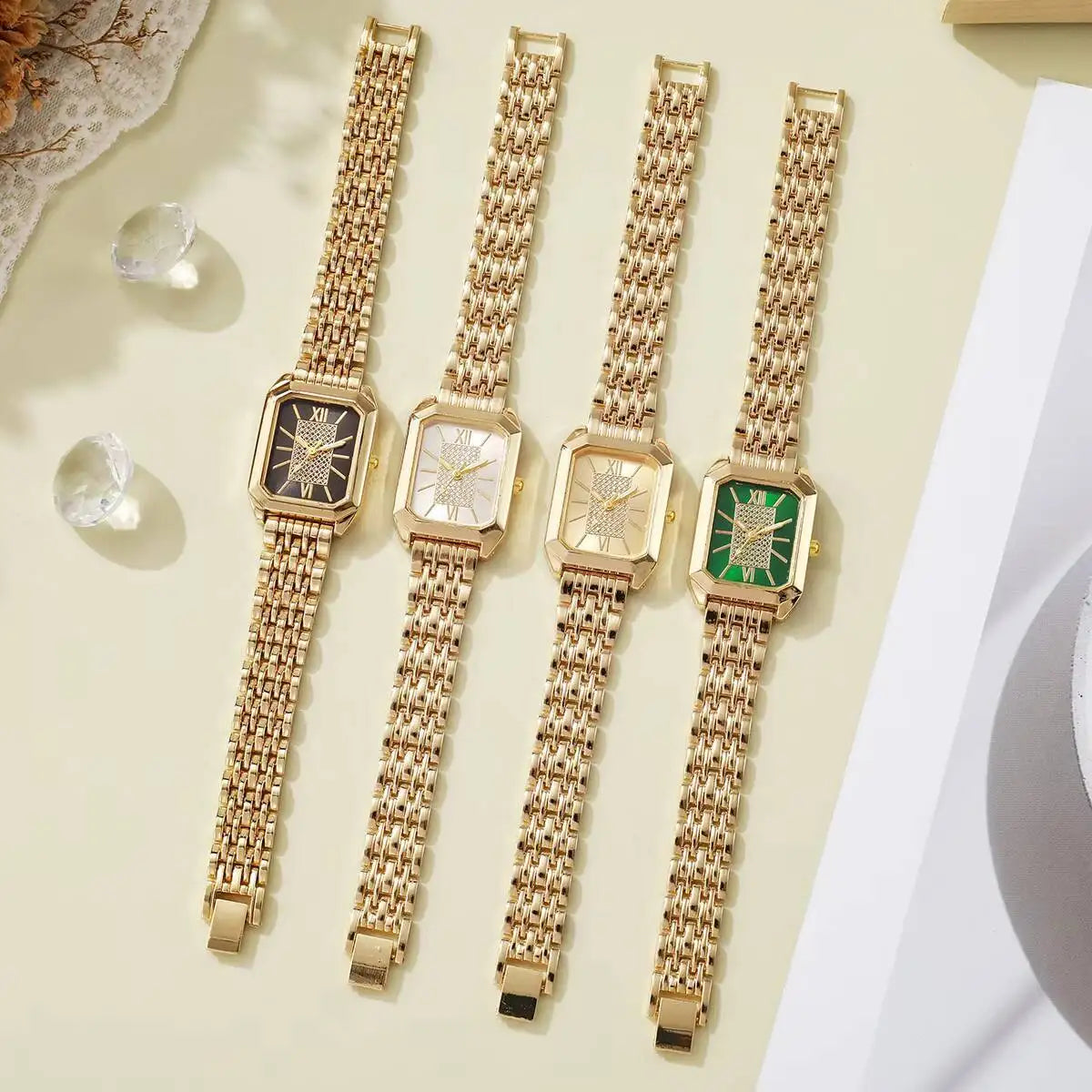 Fashion Rectangle Women Watches Stainless Steel Strap Quartz Wristwatches Reloj Mujer（Without Box）