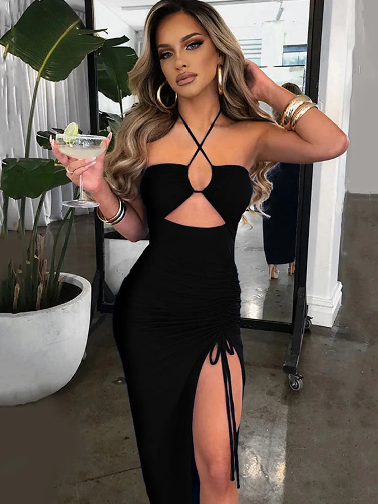 Sleeveless Sexy Female Midi Backless Dresses Slim Night Club Party Dress
