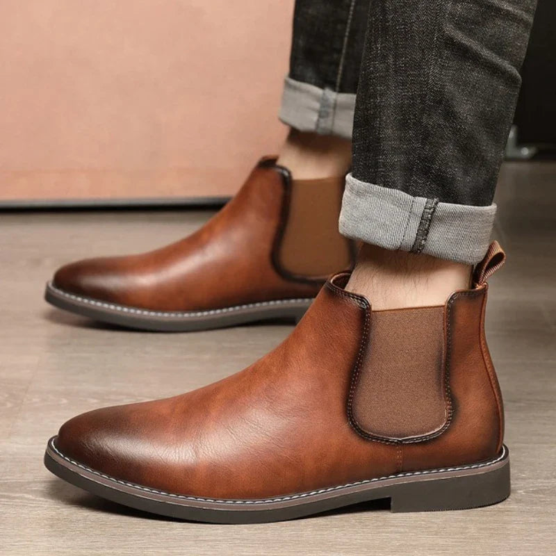 Men's Chelsea Boots Luxury High Quality Men Leather Boots Fashion British Style High Top Men Shoes Comfort Business Ankle Boots