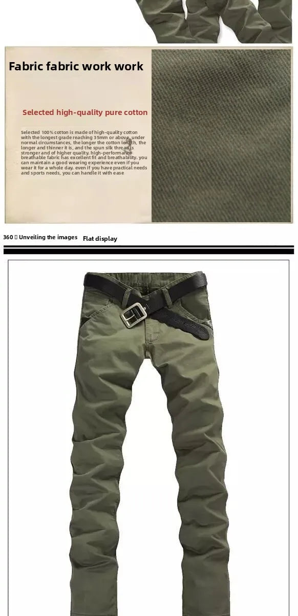 Spring and Summer Men's Casual Thin Labor Cargo Work Wear Army Slim Straight Overalls Cotton Long Pants Large Size Trousers