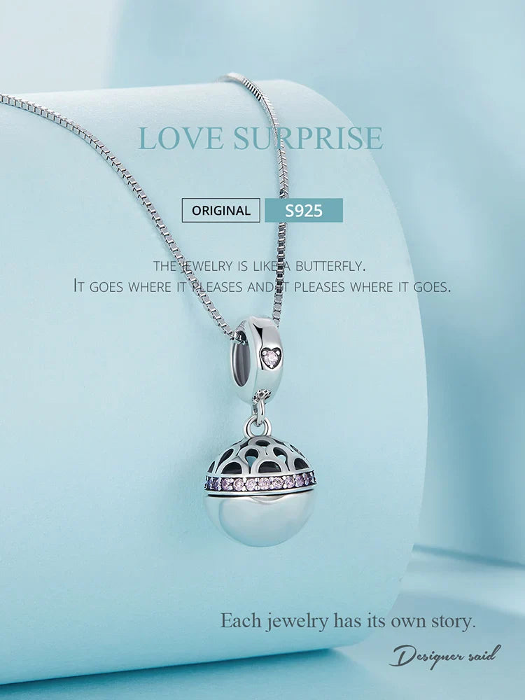 925 Sterling Silver Love Gift Box Dangle Ball Pendant Necklace Pink Heart Zircon Neck Chain for Women Fine Jewelry