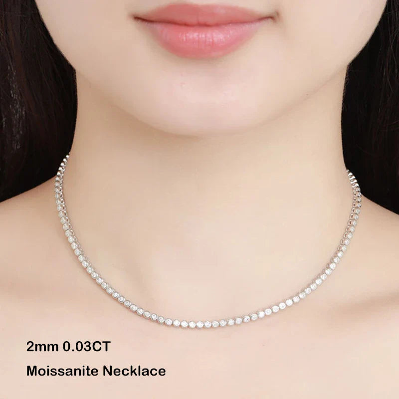 Luxury Bubble 2/3mm D Color Full Moissanite Tennis Necklace for Women S925 Silver Plated 18K Diamond Neck Chain Necklaces