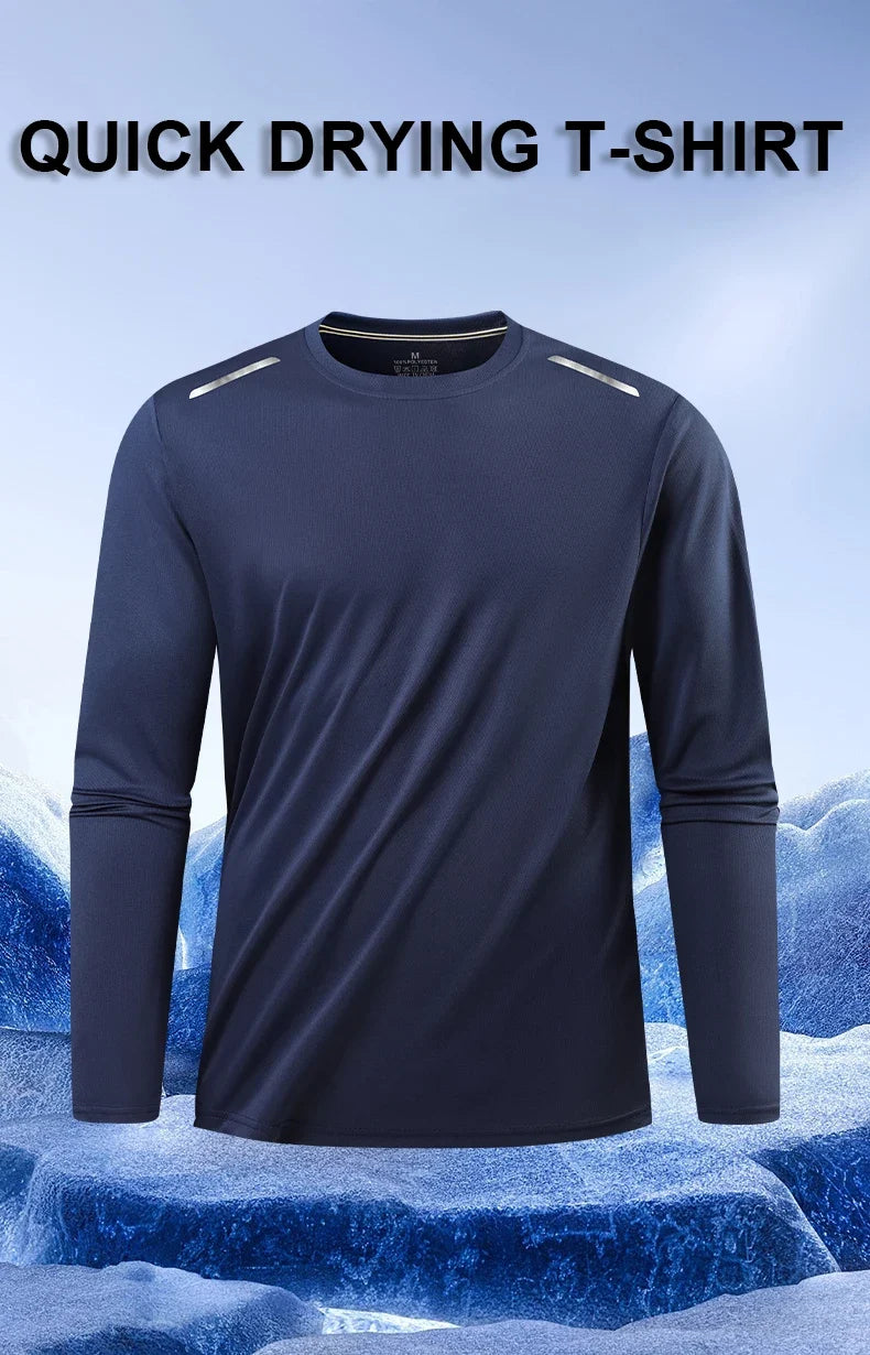 CHRLCK Men's Hiking Quick Drying T-shirts Breathable Camping Running Fishing Soft Elasticity Long Sleeve Tees Summer Autumn