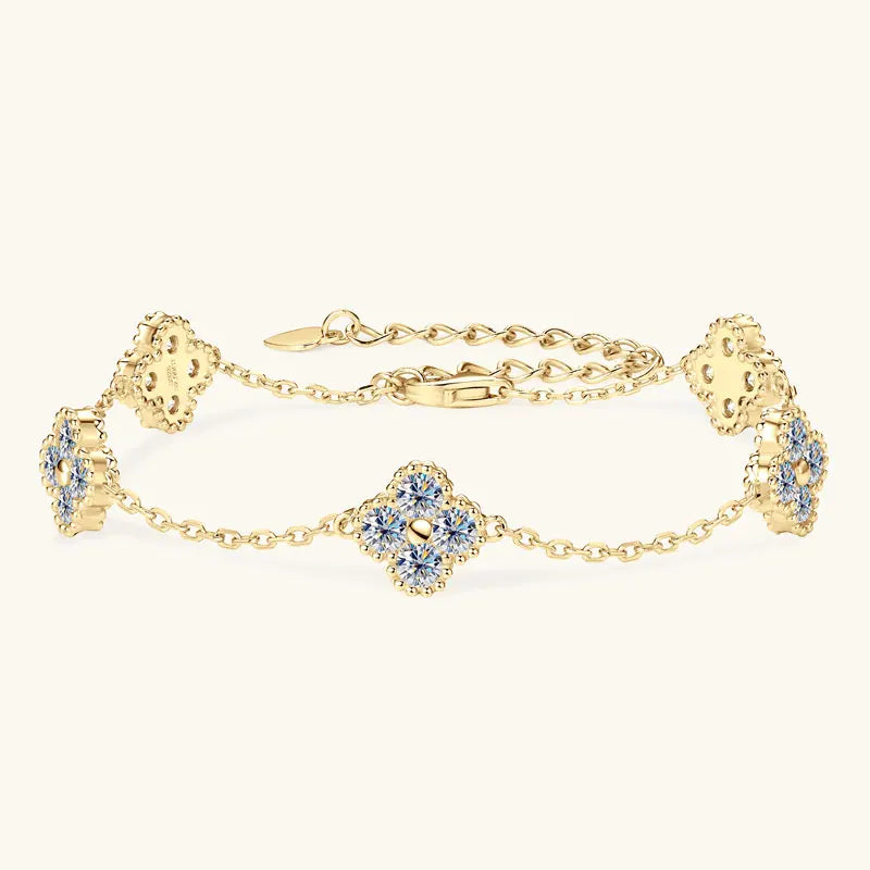 2025 New 925 Silver Flower Clover Bracelet Moissanite 3mm for Women 18k Gold Plated Fine Jewelry Certified Lab Diamond D-E